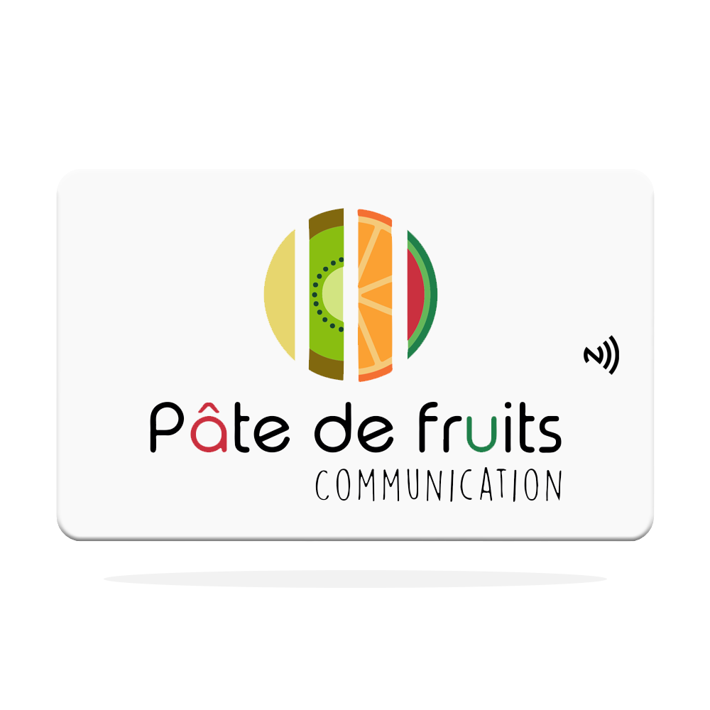 Carte de visite connectée de pâte de fruits communication et F1RST CARD
